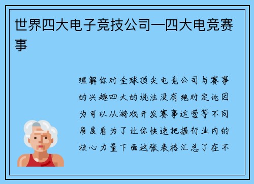 世界四大电子竞技公司—四大电竞赛事