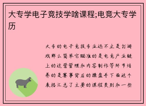大专学电子竞技学啥课程;电竞大专学历
